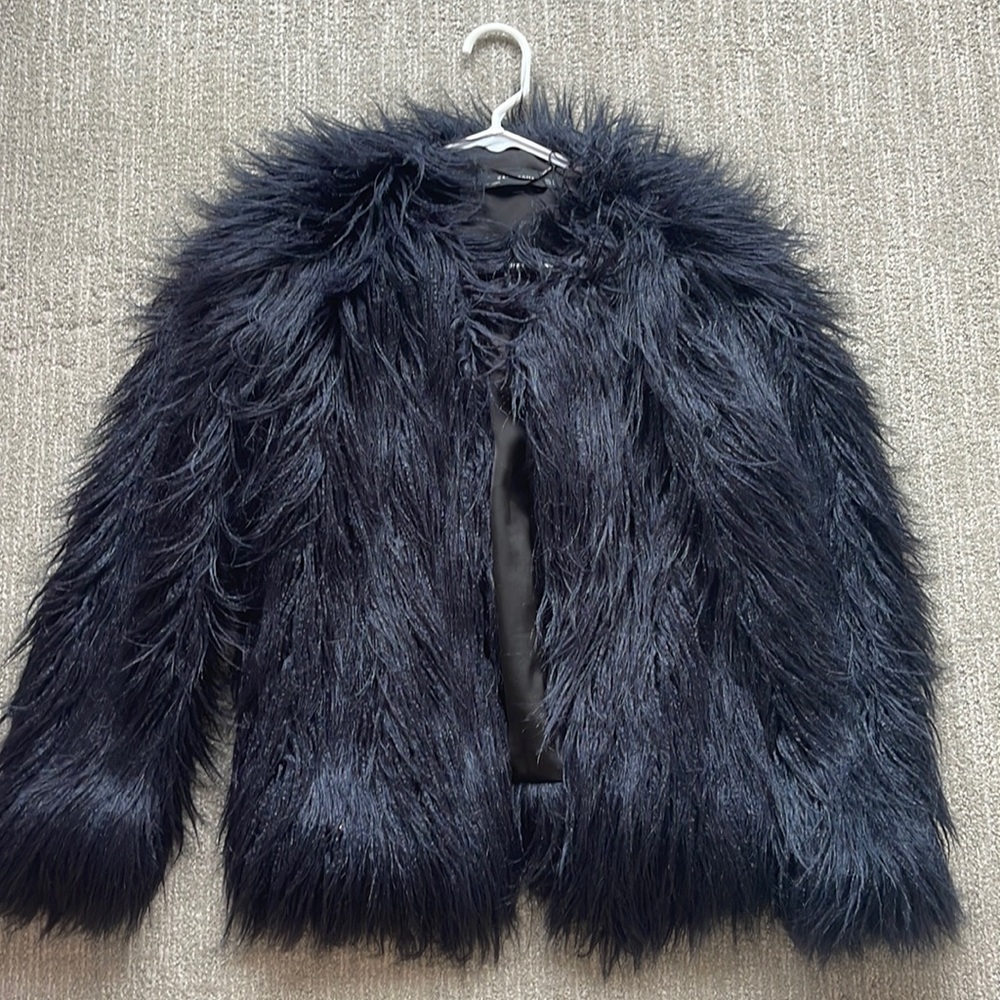 COPY - Navy fur jacket. Size small.